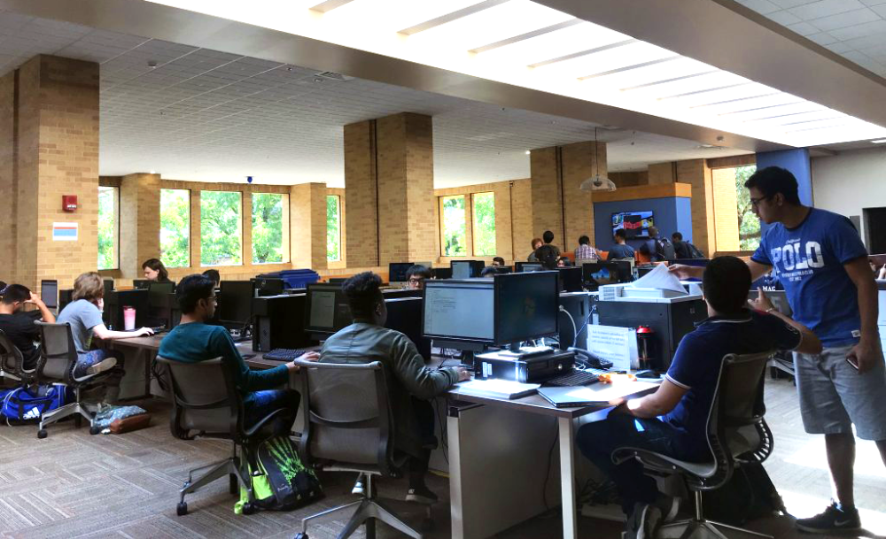 students studying in a computer lab